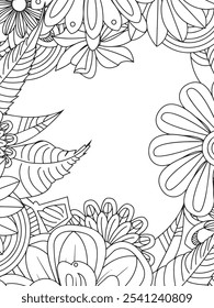 Floral doodle background. Black and white vector illustration.