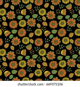 Floral doodle background, seamless pattern.