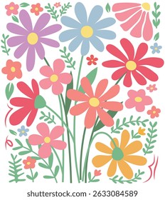 Floral Doodle Background Vector, Minimalist Abstract Nature Art Shapes, Abstract Boho Botanical Flower And Leaves Pattern, Plants Design For Background or wallpaper, Template, Clothing, Fashion.