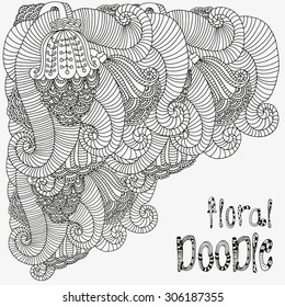 Floral doodle. Black and white pattern in vector. doodle, henna. Tribal.  Sketch by trace.