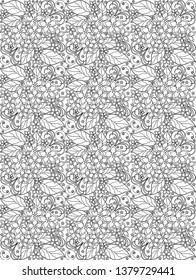 Floral doodle black and white seamless pattern, Decorative round ornament, background