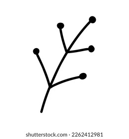 Floral doodle branch. Hand drawn decorative leaves and wreaths. Flower ornament divider. Tree branches with leaves and flowers.
