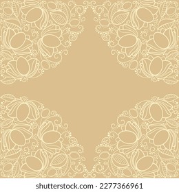 Floral doodle branches corners with eggs square background. Special designed for easter holiday card with copy space.