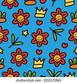Floral doodle cartoon pattern illustration design