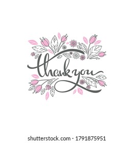 floral doodle elements and thank you lettering composition
