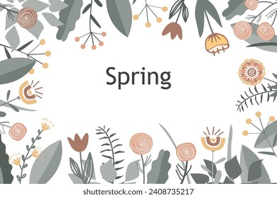 Floral doodle flower frame for Wedding, anniversary, birthday and party. Spring or Summer background for banner, poster, card, invitation and scrapbook. Vector illustration.