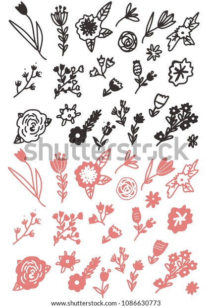 Floral\
doodle hand drawn elements set for your\
design