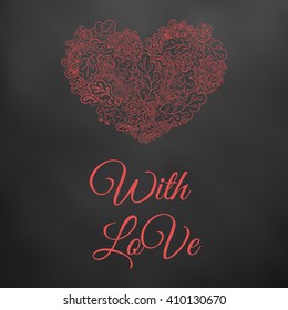 Floral doodle heart black and red with love