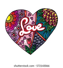Floral doodle heart frame in zentangle style

