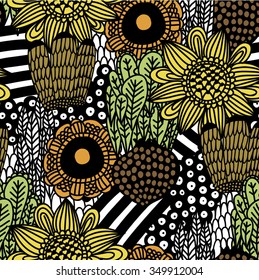 floral doodle linear seamless pattern abstract flower background