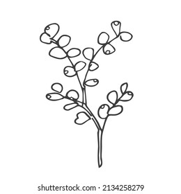 Floral doodle modern design elements. Hand drawn decorative leaves and wreaths. Flower ornament dividers. Tree branches with leaf and flowers.