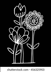 floral doodle on black background