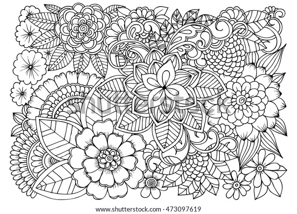 Floral Doodle Pattern Black White Zentangle Stock Vector Royalty Free