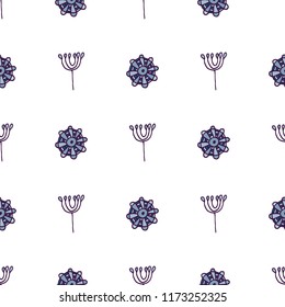 floral doodle pattern, seamless, cold color palette, eps10