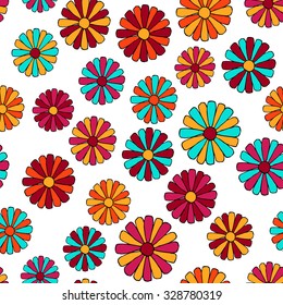 Floral doodle seamless pattern. Colorful vector illustration for boho style, spring design.