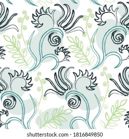 Floral doodle seamless pattern on white background vector illustration