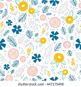 Floral doodle seamless pattern on white background