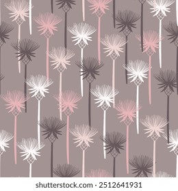 Floral doodle seamless pattern in pastel natural shades with thistle