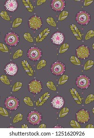 Floral doodle seamless retro styled vector pattern