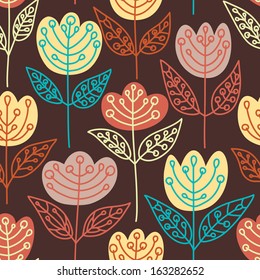 Floral doodle seamless vector pattern. Wedding invitation background. Textile decoration