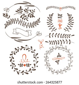 Floral doodle set decorations. Elements on a white background.