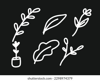 floral doodle set. Vector hand drawn botanical illustration. Isolated objects on white