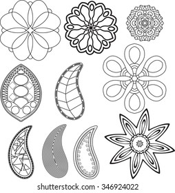 Floral doodle swirls ten elements