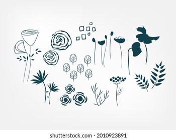 floral doodle vector set sketch design elements isolated