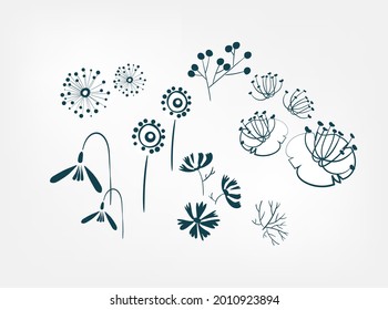 floral doodle vector set sketch design elements isolated