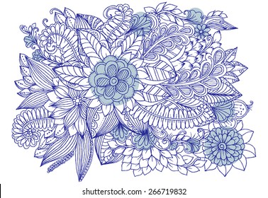 Floral doodles. Drawing flowers. Beautiful backdrop for invitation and party card. Floral design elements for your creative ideas