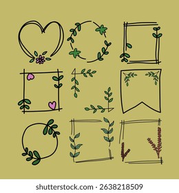 Floral doodles frame border vector set