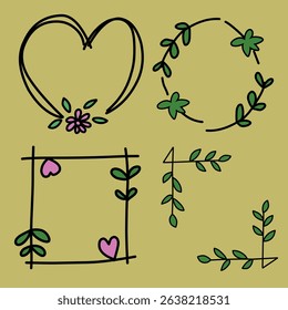 Floral doodles frame border vector set