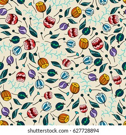 Floral doodles. Hand drawn vector seamless patterns.