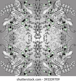 Floral doodles pattern. It contains shadows, gradients. Abstract illustration. Round gray gradient background.