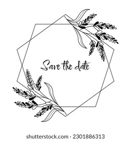 Floral doodles wedding invitation frame outline style