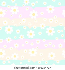 floral dot seamless pattern on striped pastel color background, vector illustration