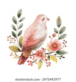 floral dove vector illustration in watercolor style