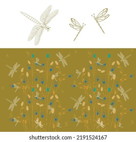 Floral dragonfly illustration background, Dragonfly vector background