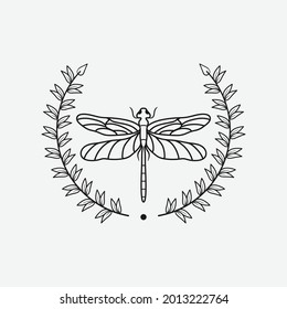 Floral dragonfly illustration. Vector illustration for trendy t-shirt design. Line art. Tattoo