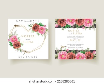 Floral and dragonfly painting watercolor wedding invitation card