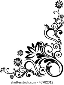 Floral drawing of corner decorative background. Vector.