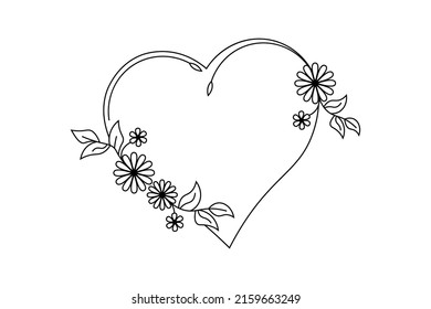 floral drawing love frame, flower love frame vector
