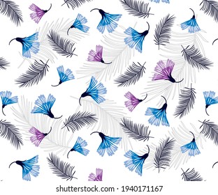 Floral drawing pattern with leaves for textile print