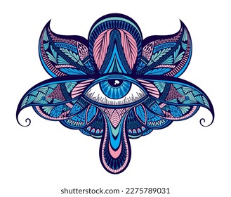 Ojo floral dibujado. Estilo Doodle. Elemento de diseño de tatuaje.