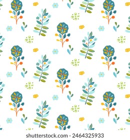 Floral eamless pattern plants, flowers, white background  bright, vibrant color flower Spring summer designs, textiles, and wallpapers. Captures a fresh and playful vibe with folk art influences 