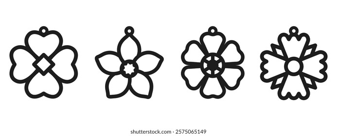 Floral earrings design. Laser cut template, cutout jewelry silhouette. Earring, pendant or keychain. Cnc cutting with metal, wood, leather