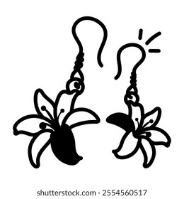 Floral earrings icon in hand drawn style 

