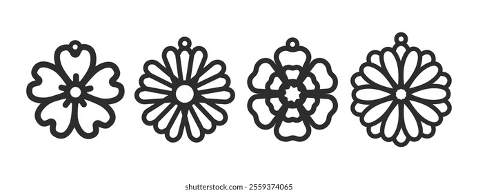 Floral earrings, pendant or keychain design. Jewelry silhouette laser cut template. Cnc cutting with metal, wood or leather.