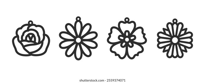 Floral earrings, pendant or keychain design. Jewelry silhouette laser cut template. Cnc cutting with metal, wood or leather