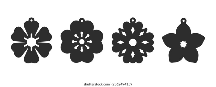 Floral earrings, pendant or keychain design. Jewelry silhouette laser cut template. Cnc cutting with metal, wood or leather